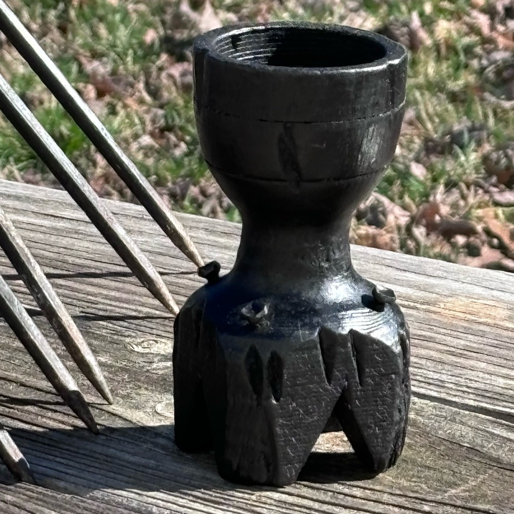 Antique Hand Carved Ebonized Wood Candle Holder! - Picture 4 of 13